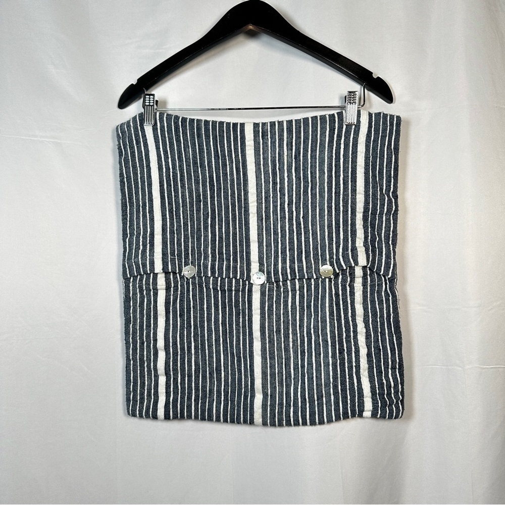 West Elm Silk Blend Striped Pillow Covers Button Front Set of 2 19x19 Navy - Picture 4 of 13